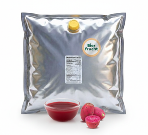 Red Prickly aseptic fruit puree in 44 lb packaging for breweries, hard seltzers, beverages, ice cream, sauces, desserts, and food manufacturing applications