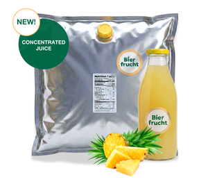Pineapple Juice Concentrate aseptic fruit puree in 44 lb packaging for breweries, hard seltzers, beverages, ice cream, sauces, desserts, and food manufacturing applications