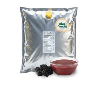 Blackberry aseptic fruit puree in 11 lb packaging for breweries, hard seltzers, beverages, ice cream, sauces, desserts, and food manufacturing applications