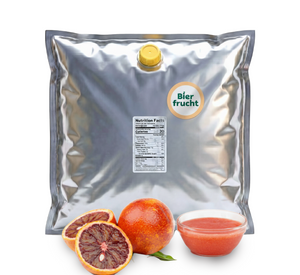 Blood orange aseptic fruit puree in 44 lb packaging for breweries, beverages, ice cream, sauces, and food manufacturing applications
