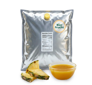 Pineapple aseptic fruit puree in 11 lb packaging for breweries, hard seltzers, beverages, ice cream, sauces, desserts, and food manufacturing applications