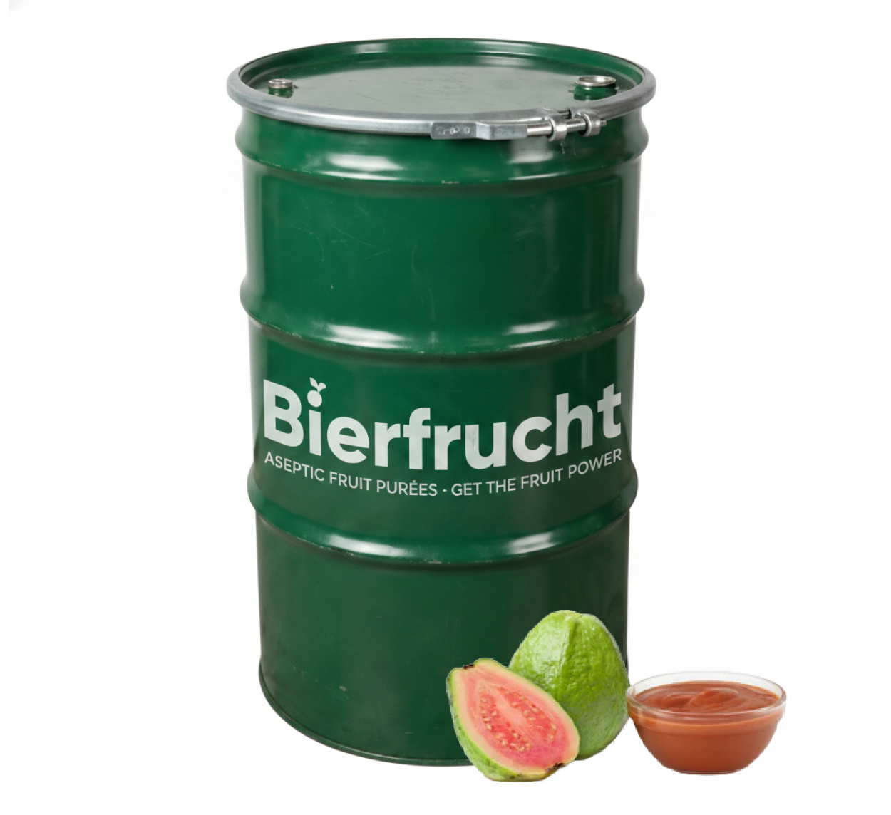 Pink Guava aseptic fruit puree in 485 lb packaging for breweries, hard seltzers, beverages, ice cream, sauces, desserts, and food manufacturing applications