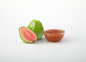 Pink Guava aseptic fruit puree in 40 lb packaging for breweries, hard seltzers, beverages, ice cream, sauces, desserts, and food manufacturing applications